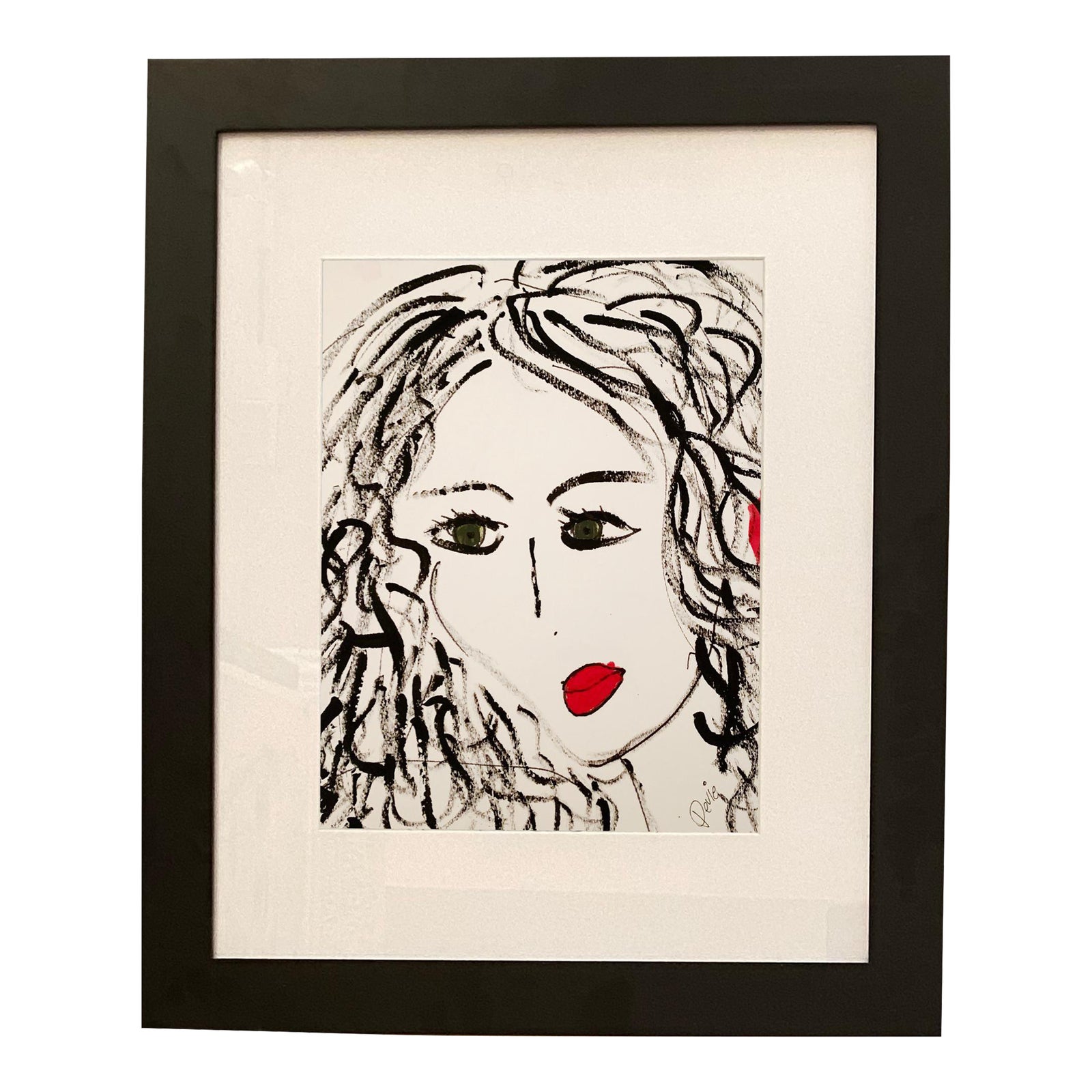 'Portrait in Black & Red' Ink & Acrylic on Paper Framed Drawing by ...