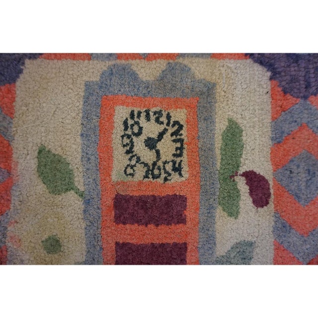 1930s Small Multicolor Geometric Roses Folk Art Antique American Hooked Wool Rug For Sale - Image 11 of 11