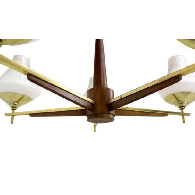 Mid-Century Modern Danish Mid Century Modern Light Fixture Chandelier 5 Frosted Glass Shades For Sale - Image 3 of 8