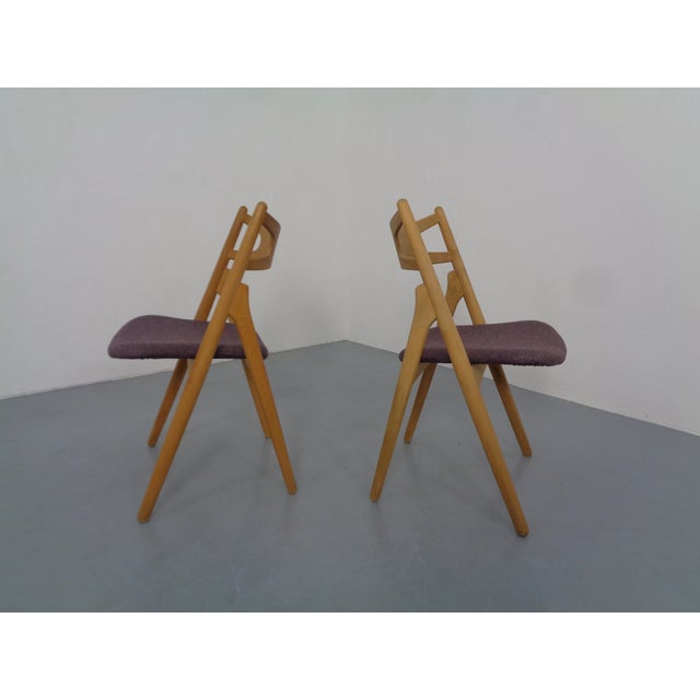 Wood CH 29 Sawbuck Chairs in Oak and Wool by Hans J. Wegner for Carl Hansen & Son, 1950s, Set of 2 For Sale - Image 7 of 18