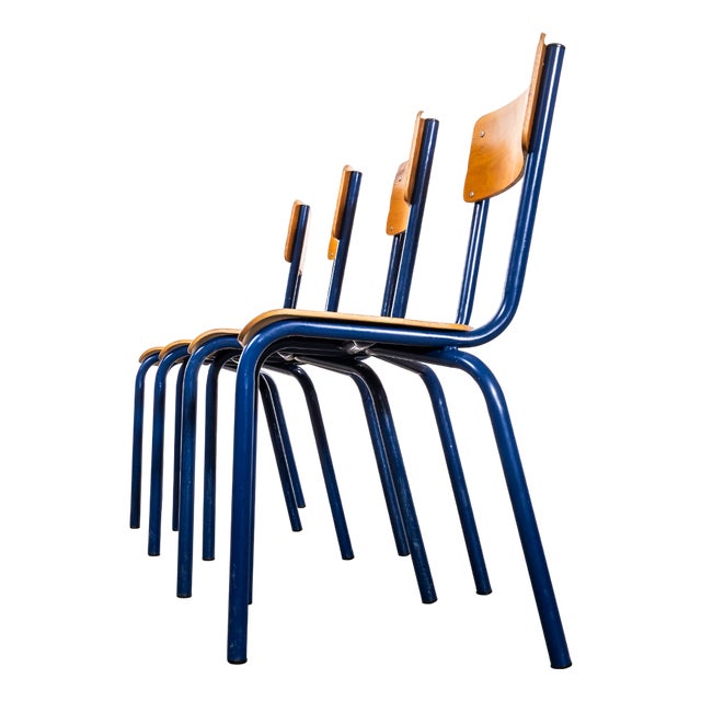 Vintage Sea Blue Stacking Dining Chairs from Mullca, 1960s, Set of 4 For Sale