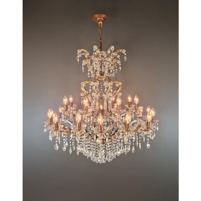 Large Antique Crystal Chandelier Restored Italian Bohemian Style Vintage For Sale - Image 13 of 18