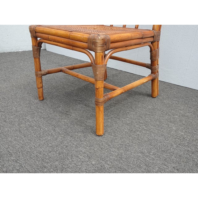 Pair Vintage Baker Furniture Side Chairs ~ Chinoiserie Bamboo Cane Brown Chairs For Sale - Image 11 of 15