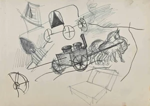 Norbert Meyre, The Carriage, Pencil Drawing, Mid 20th-Century