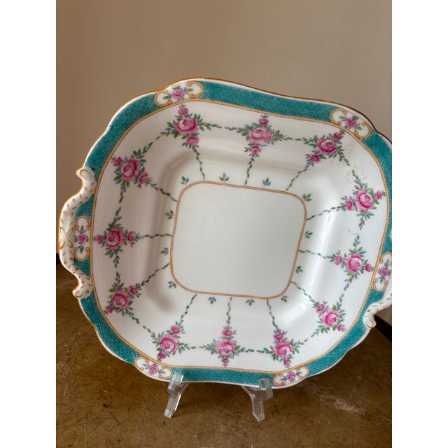 This beautiful and rare square serving plate is fine English bone china; Minton Rose Ardmore pattern (1912-1950). This...