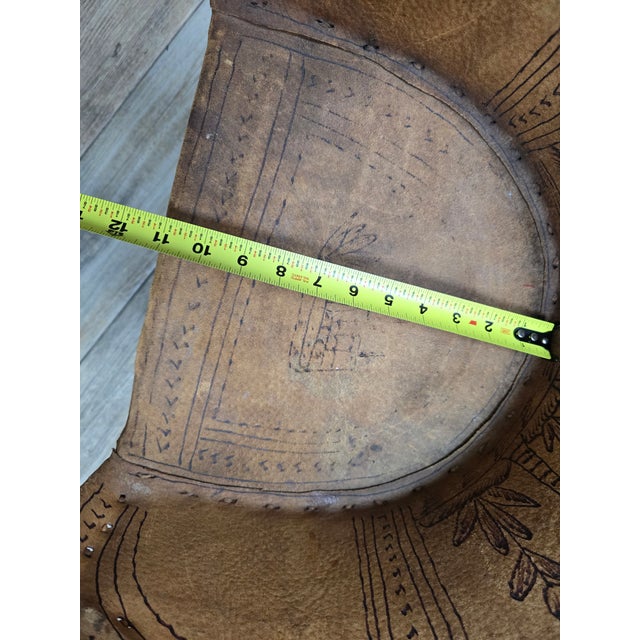 Vintage Mexican Child's Leather Equipal Barrel Chair With Pyrography Art For Sale - Image 10 of 10