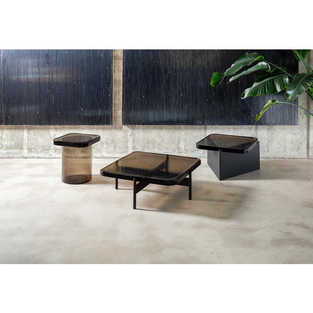 Contemporary Alwa Square Two Big Side Table with Smoky Grey Top and Black Base by Sebastian Herkner for Pulpo For Sale - Image 3 of 6
