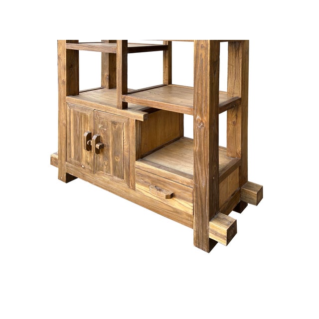 1980s Rustic Thick Bold Wood Multi-Shelves Display Cabinet Bookcase Room Divider For Sale - Image 11 of 18