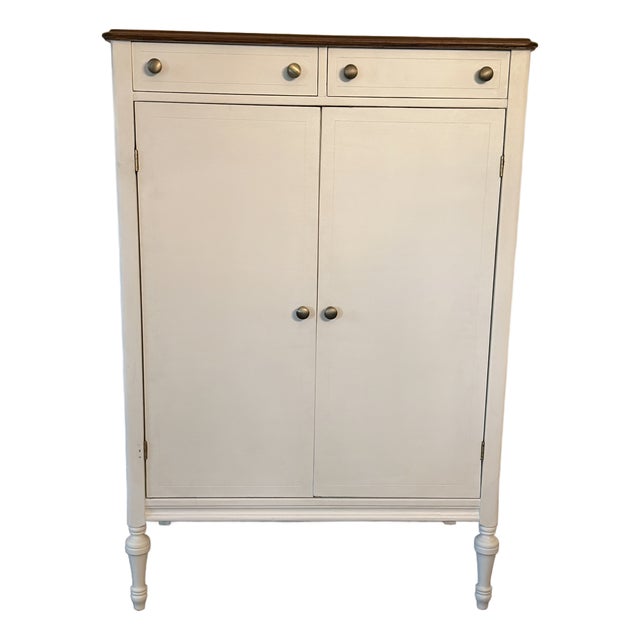 Vintage Refinished Wood Armoire With Fitted Drawers & Hanging Storage For Sale