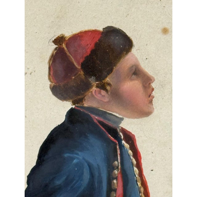 French Signed Watercolor "Young Soldier", 19th Century For Sale - Image 4 of 7