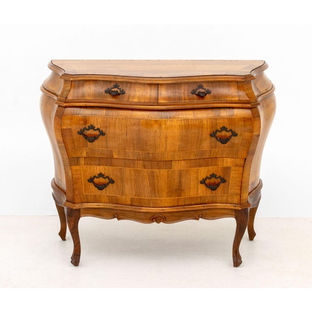Italian Walnut Bombe Commode. 32" H x 40" W x 19" D. Provenance: From a Forest Hills Gardens Estate.