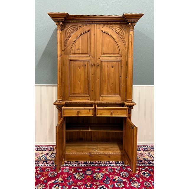 Vintage English Large Pine Cupboard Cabinet Corinthian Capitals Fluted Columns For Sale - Image 9 of 16