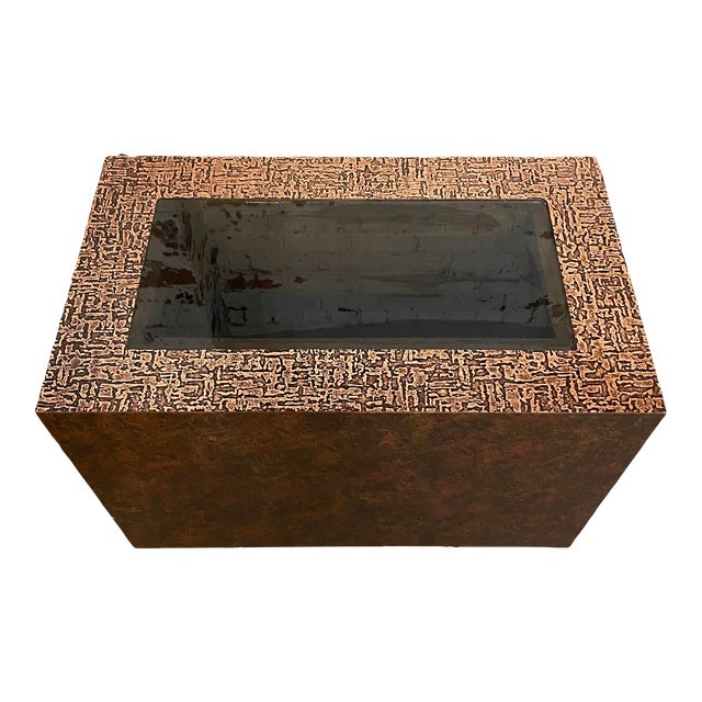 Faux Hammered Copper Side Table With Faux Leather Wrapped Sides Chairish