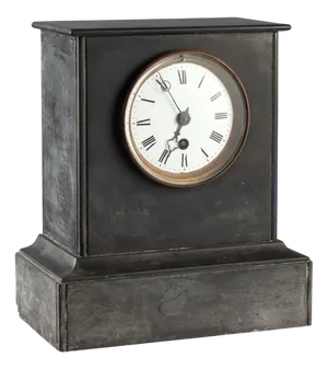 Antique Desk Clock in Black Marble, Metal and Glass, 19th Century