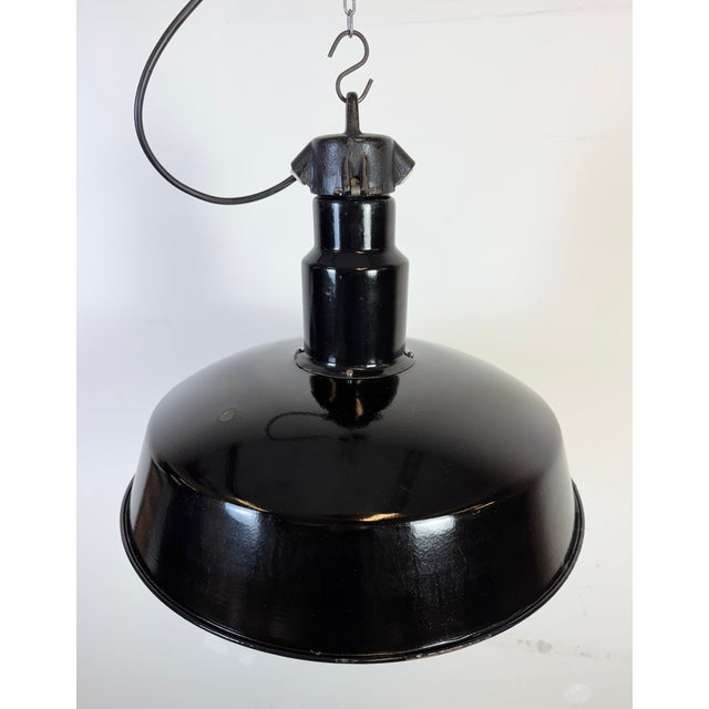 Large Industrial Black Enamel Factory Lamp with Cast Iron Top from Elektrosvit, 1950s For Sale - Image 10 of 18