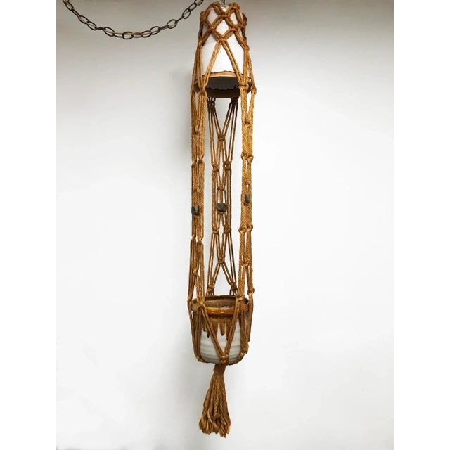 Vintage Jute Macrame and Ceramic Pot + Pendant Light, 1960-70s For Sale - Image 12 of 12