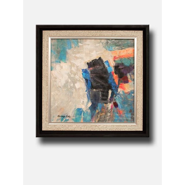 Junction: Square Framed White Blue Black Abstract On Canvas Double framed with textured patterned liner with a silver lip....