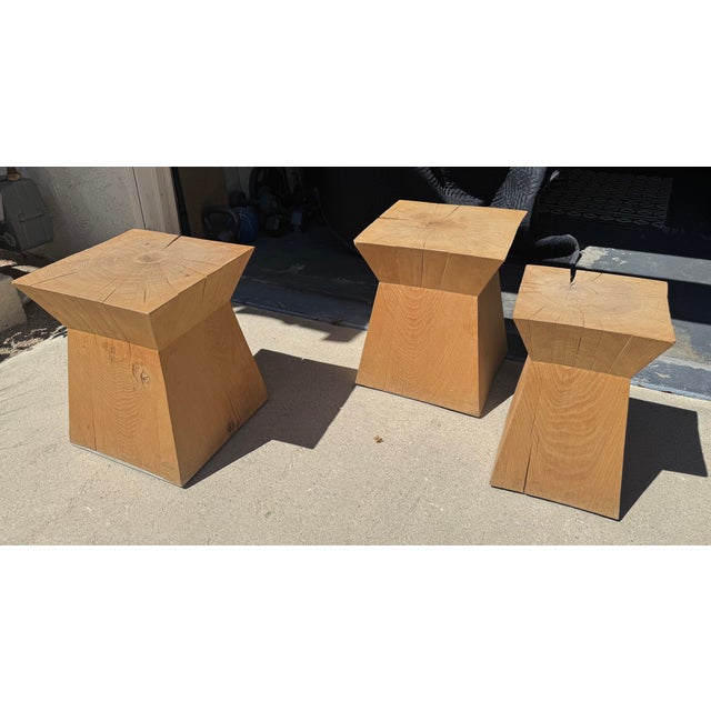 Christian Liaigre for Holly Hunt "Nagato" Side Tables/Stools Set of Three Signed | Solid Raw French Oak | Circa 1986 An...