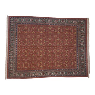 Vintage Tea Washed Indian Lotto Soumac Design Carpet - 8' X 10' For Sale