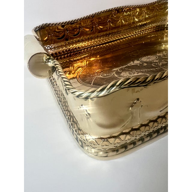Early 20th Century Brass Tray Pierced Decorative Gallery and Large Cylindrical Handl For Sale - Image 5 of 11