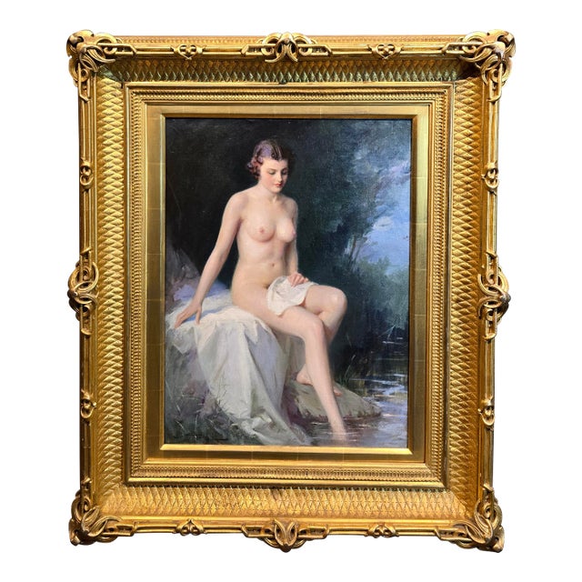 Alfred Georges Hoën 1920s French Academic Oil Painting of a Nude Bather For Sale