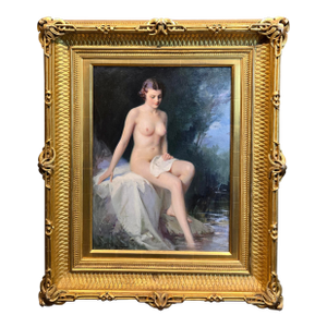 Alfred Georges Hoën 1920s French Academic Oil Painting of a Nude Bather