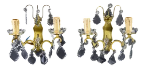 Vintage Crystal Wall Sconces with Faceted Glass Beads, 1950s, Set of 2