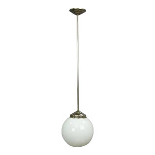 Functionalistic Bauhaus Style Pendant Light With Opaline Glass Shade For Sale