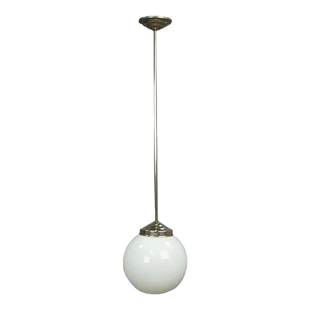 Functionalistic Bauhaus Style Pendant Light With Opaline Glass Shade For Sale