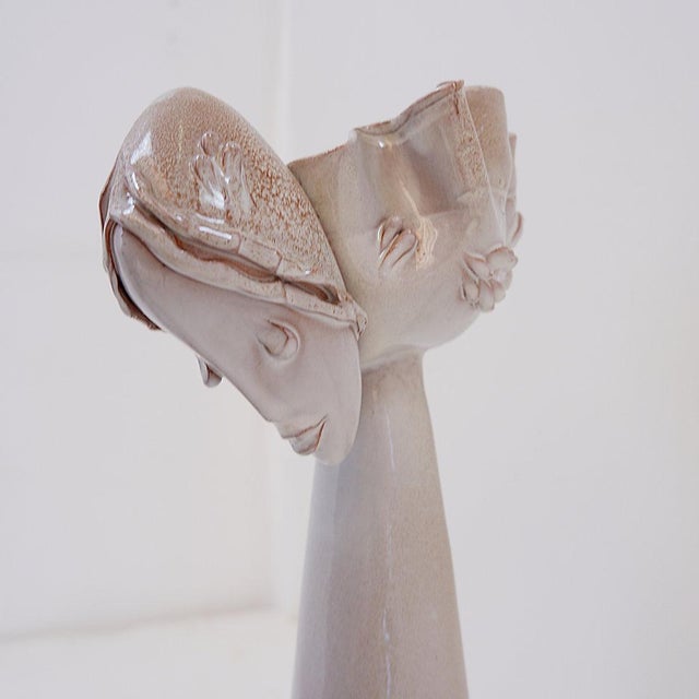 Sculpture Female Face Flower Vase in Ceramic For Sale - Image 6 of 18