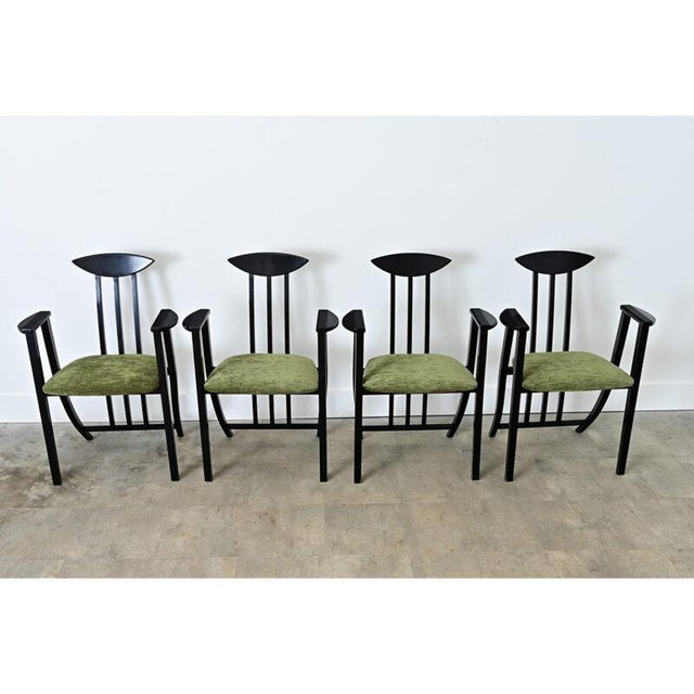 Late 20th Century Italian Vintage Set of Four Ebonized Upholstered Armchairs For Sale In Baton Rouge - Image 6 of 13