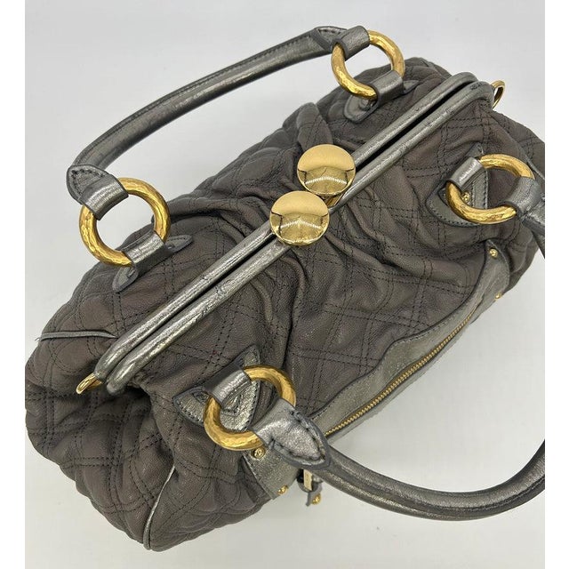 Contemporary Mid 20th Century Marc Jacobs Gray Quilted Leather Gold Stam Bag For Sale - Image 3 of 11