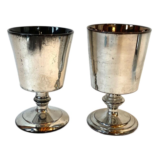 Two 19th Century English Staffordshire Georgian Silver Luster Pottery Goblets For Sale