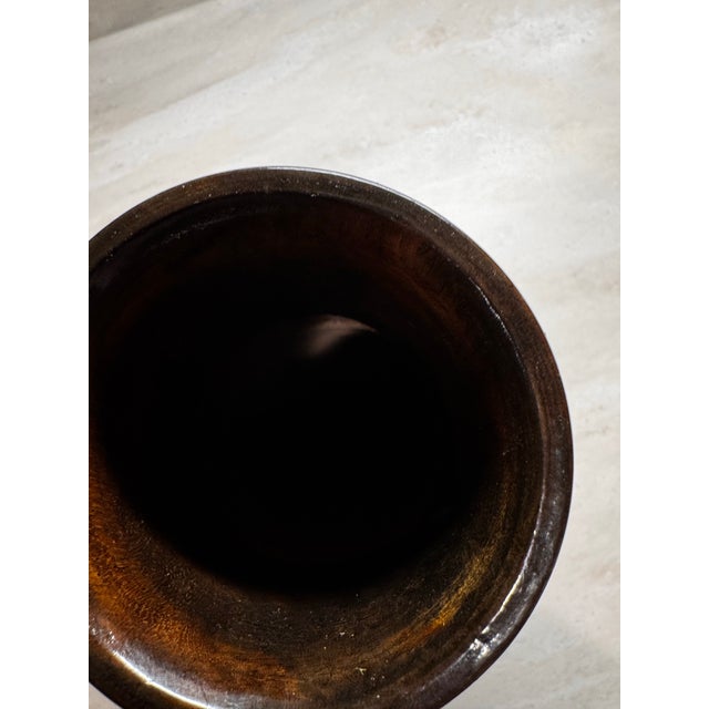 Antique Handcrafted Mother-of-Pearl Inlaid Heavy Wood Vase. 12 in/30.5 Cm For Sale - Image 9 of 12