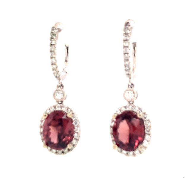 Metal Natural Tourmaline Rubellite Diamond Earrings 18k Gold 6.62 TCW Certified For Sale - Image 7 of 14