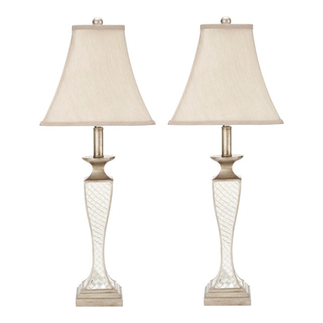 28 Inch H Glass Lattice Table Lamp in Silver - a Pair For Sale