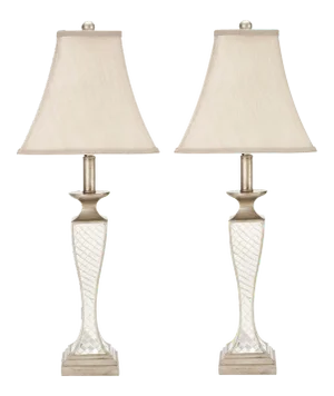 28 Inch H Glass Lattice Table Lamp in Silver - a Pair