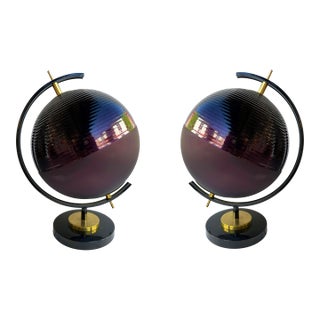 Contemporary Pair of Brass and Murano Glass World Map Style Lamps, Italy For Sale