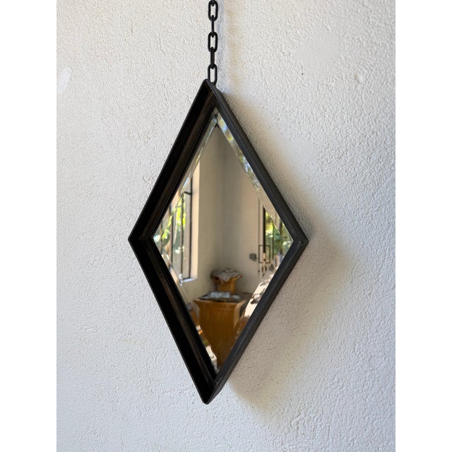 Brutalist Vintage Brutalist Diamond-Shaped Iron Mirror, 1970s For Sale - Image 3 of 18