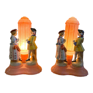 Vintage Art Deco Courting Couples Pink Glass Lamps1930s Era - a Pair