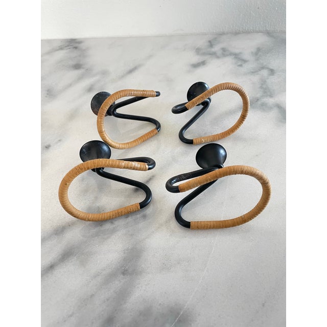 Mid 20th Century Walter Bosse Blacked Steel & Woven Natural Raffia Fiber Candlesticks, Unmarked - Set of 4 For Sale In Seattle - Image 6 of 9
