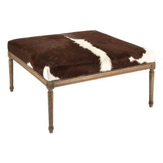 Louis Square Ottoman - Brown and White Cowhide For Sale