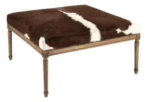 Louis Square Ottoman - Brown and White Cowhide