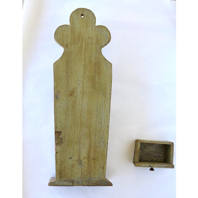 19th-Century European Provincial Carved Farinière / Salt Box in Original Sage Milk Paint For Sale - Image 14 of 17