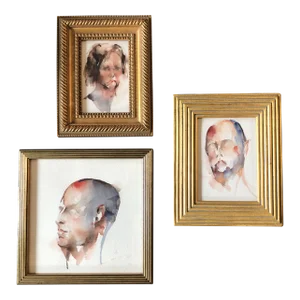 Gallery Wall Collection-3 Vintage Abstract Watercolor Portrait Paintings -Set of 3