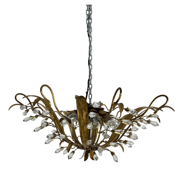 Large Mid-Century Ceiling Lights in Crystal and Iron attributed to Maison Baguès, 1970s, Set of 2 For Sale