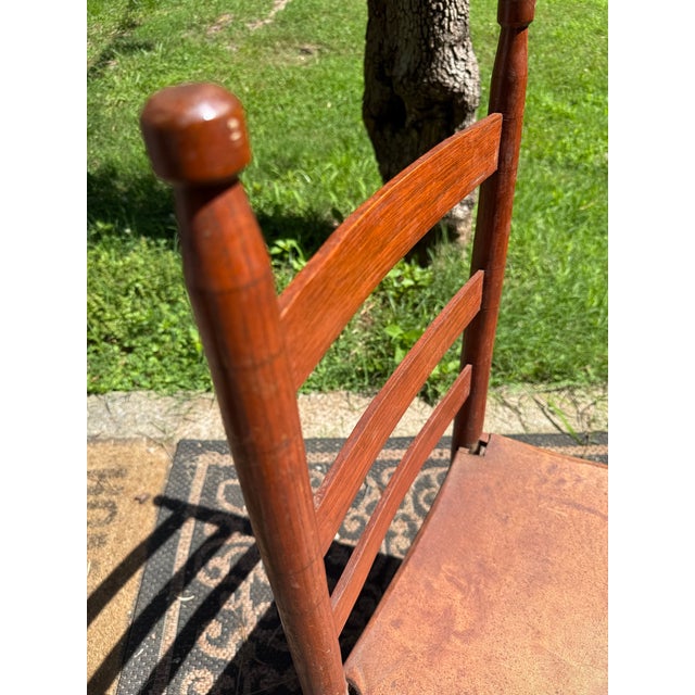 Early 20th Century American Ladder-Back Wood and Hide Chairs. For Sale - Image 12 of 12