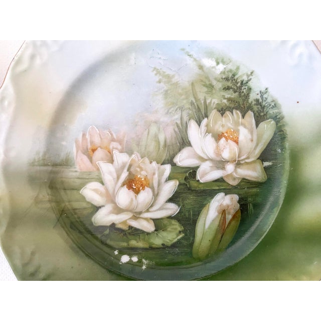 Off-white Early 1900s Set of 6 Hand Painted Water Lily Salad, Bread, or Dessert Plates by Three Crown China in Germany for Easter or Spring For Sale - Image 8 of 10