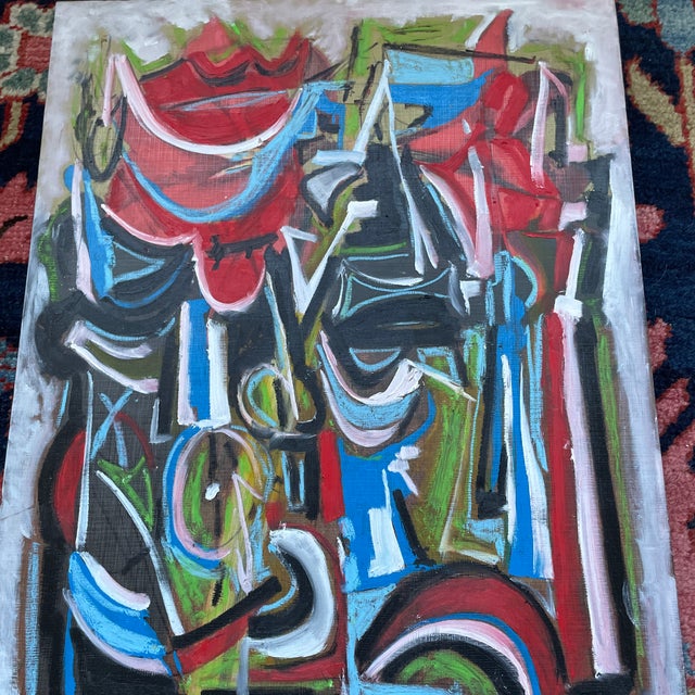 Abstract Listed John Schwab Original Abstract Expressionist Oil Painting Cubism MCM For Sale - Image 3 of 4
