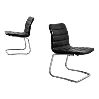 Vintage Chrome and Black Leather Club Chairs from POL International, 1960s, Set of 2 For Sale